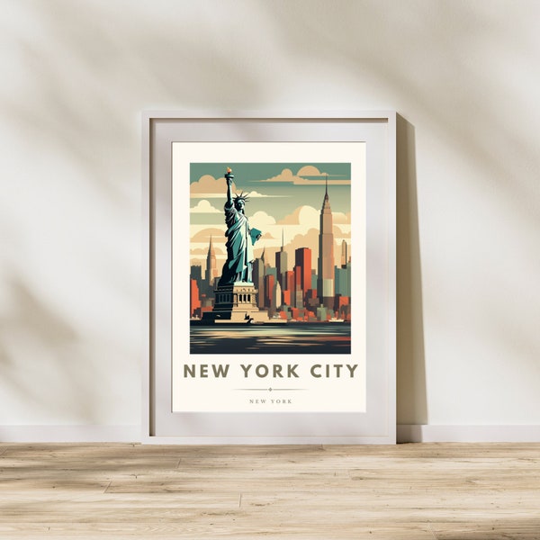 New York City Retro Travel Digital Poster, NYC Skyline Digital Poster, New York City Modern Digital Print