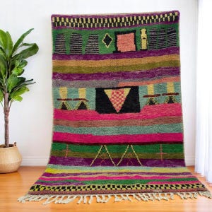 Colorful Moroccan Azilal Rug – Handwoven Berber Wool Carpet – Boho Tribal Runner – Abstract Area Rug – Bright Bohemian Decor