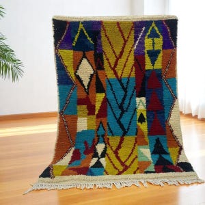 Colorful Moroccan Wool Rug | Handmade Berber Azilal Carpet | Tribal Boho Area Rug for Living Room or Bedroom Decor