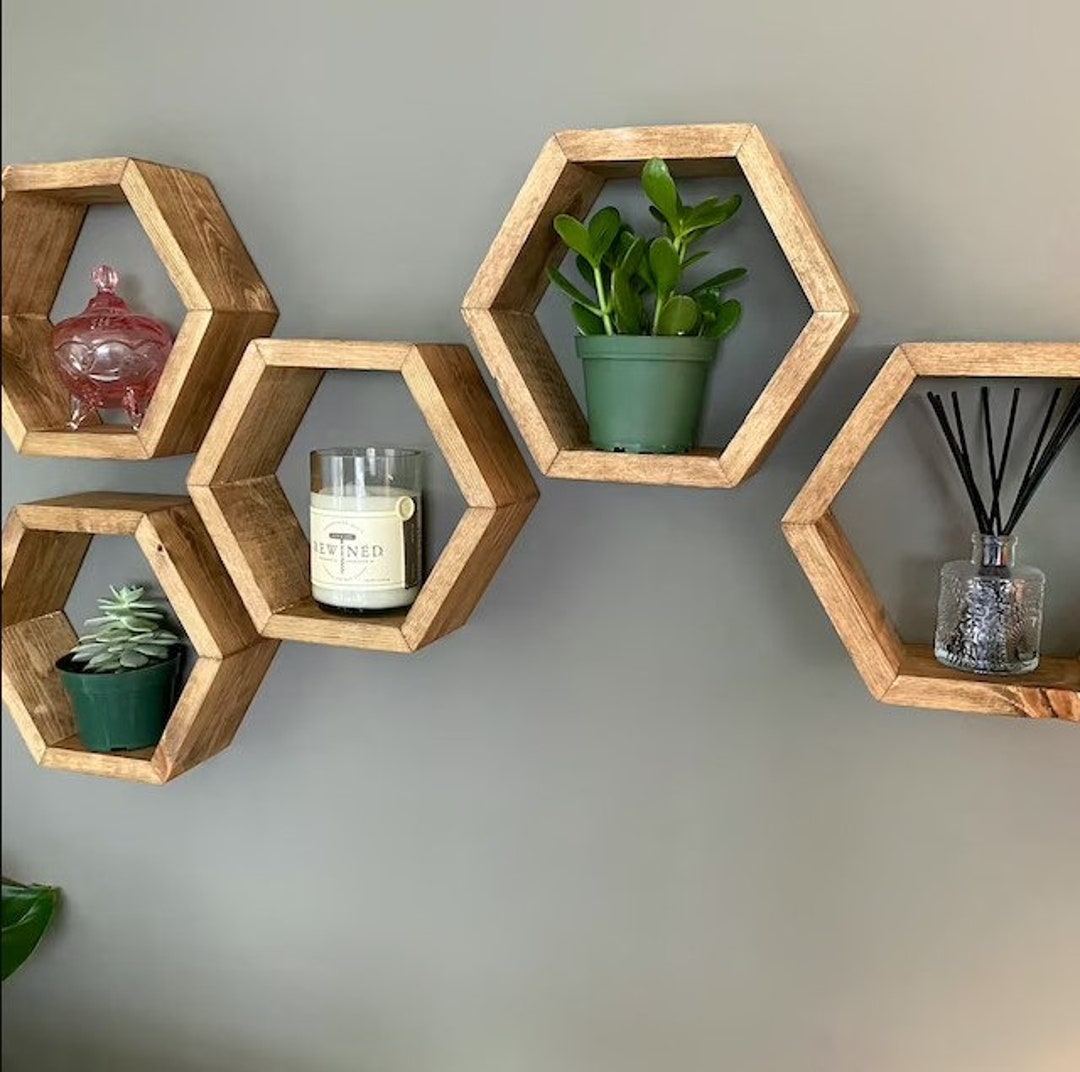 Reclaimed Wood Hexagon Wall Shelves Wall Shelf Hexagon Etsy