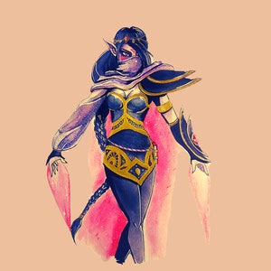 Dota 2 Templar Assassin Artwork with calligraphy quote | Watercolor Painting | Printable Dota 2 Wall Art | Dota 2 TA Player Gift Idea