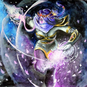 Dota 2 Templar Assassin Artwork | TA Watercolor Painting Illustration | Printable Dota 2 Wall Art | Dota 2 Templar Assassin Player Gift Idea