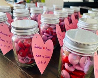 M&Ms Wedding Favor Jars, Personalized DIY Wedding Favors, Love is Sweet