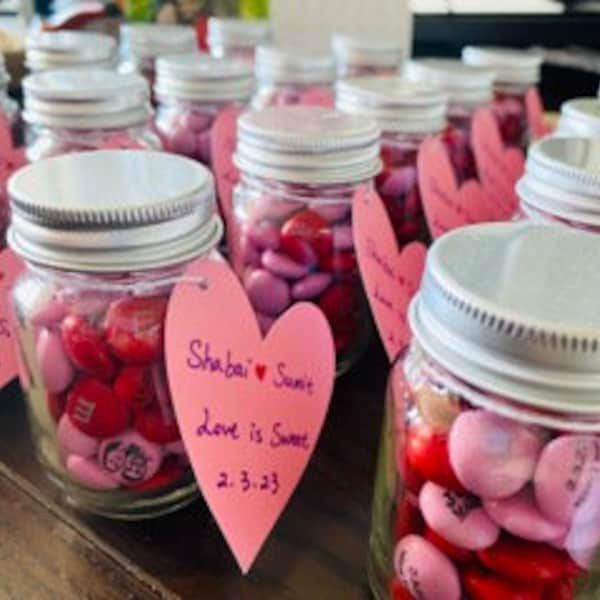 M&Ms Wedding Favor Jars, Personalized DIY Wedding Favors, Love is Sweet