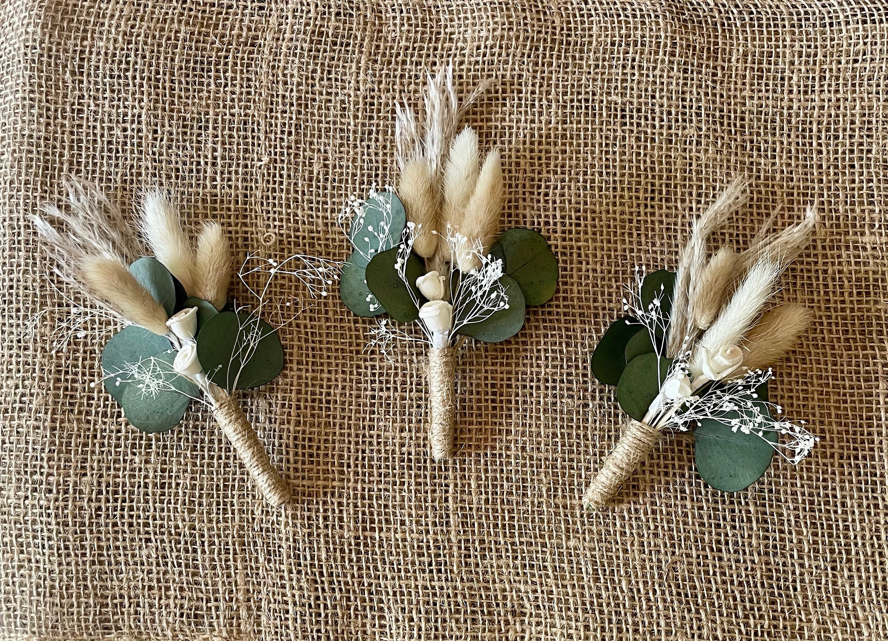Boho Dried Floral Boutonniere, Groom Wedding Boutonniere, Dried Eucalyptus Boutonniere,Pampas Grass Boutonniere for Groomsmen, Flowers