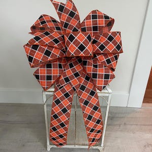 Fall Wreath Bow, Orange and Black Bow, Halloween Wreath Bow, Autumn Bow for Wreath, Fall Decor, Fall Lantern Bow, Fall Orange Bow, Plaid Bow