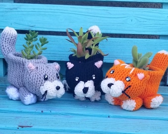 Kitten Planter Machine Knit Pattern