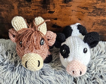Cow and Highland Cow Machine Knit Pattern **PDF ONLY