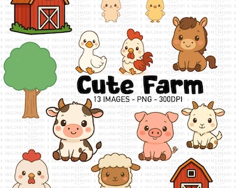 Cute Farm Clipart | Little Farm Animals | Cute Farm PNG Set | Little Farm Animals Digital Download