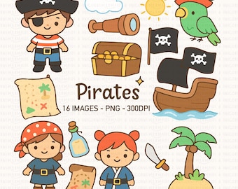 Pirates Clipart |Cute Pirate Kids | Cute Duck PNG Set | Mallard Duck Animals Digital Download