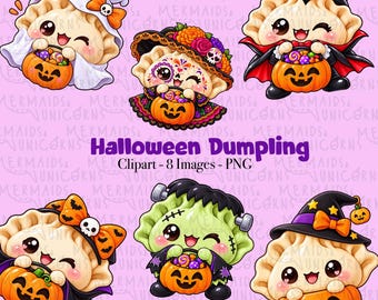 Halloween Dumpling Clipart Bundle, Cute Kawaii Halloween PNG, Spooky Dumpling Digital Download