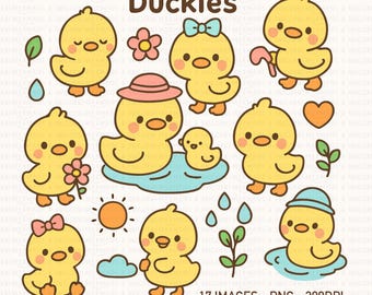Kawaii Duck Clipart Set | Pastel Duckling PNG Illustrations (Digital Download)