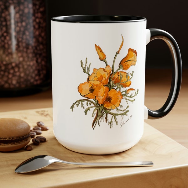 California Orange Poppy Poppies Coffee Mugs, 15oz ORIGINAL PAINTING