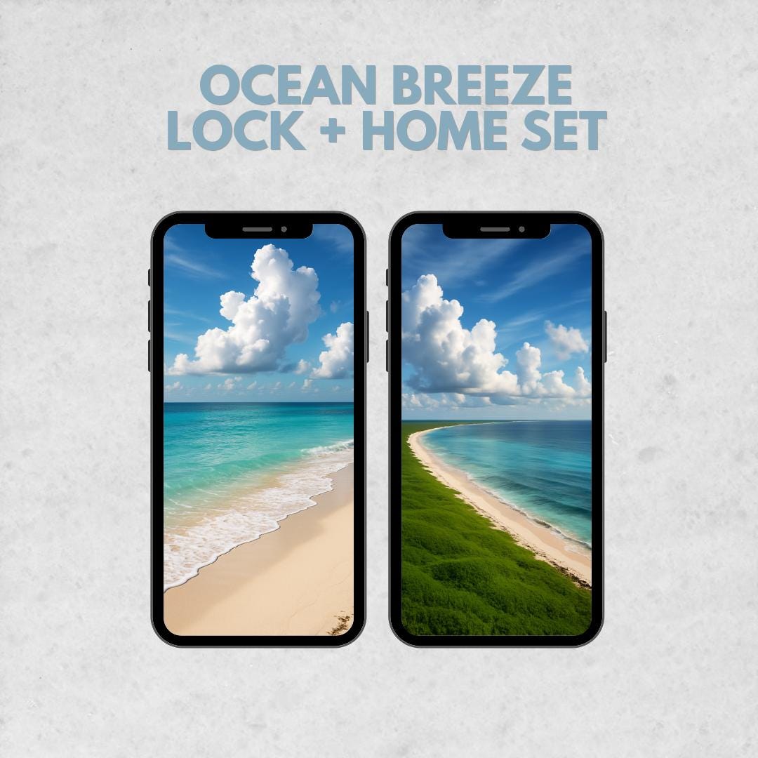 Beach Ocean Phone Wallpaper Set Coastal Lock Screen and Home Screen ...