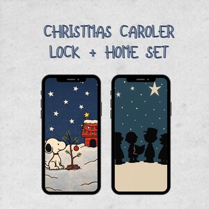 Cartoon kerstliederen | 2 set telefoonbehang | Vergrendelscherm feestdagen (digitale download)