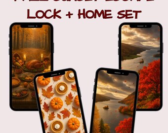 Thanksgiving 4-pack Wallpaper | Two Matching Sets | Cozy Autumn Phone Wallpaper Bundle: Thanksgiving and Fall Vibes