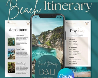 Modèle d'itinéraire de voyage à Bali : design sur toile pour mobile de 20 pages