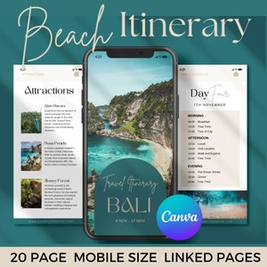 Bali Itinerary, Itinerarytemplate, Travel Canva, Beach Itinerary, Birthday Itinerary, Travel Organization, Tropical Itinerary