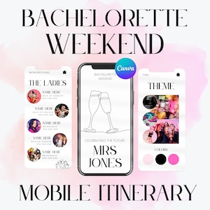 Bachelorette weekend, Bachelorette trip, Weekend Itinerary, Canva Itinerary, Downloadable itinerary, Mobile itinerary, Digital itinerary