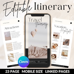 Canva Travel, Itinerary Template Editable, Downloadable Itinerary, Mobile Itinerary, Travel Schedule, Canva Travel