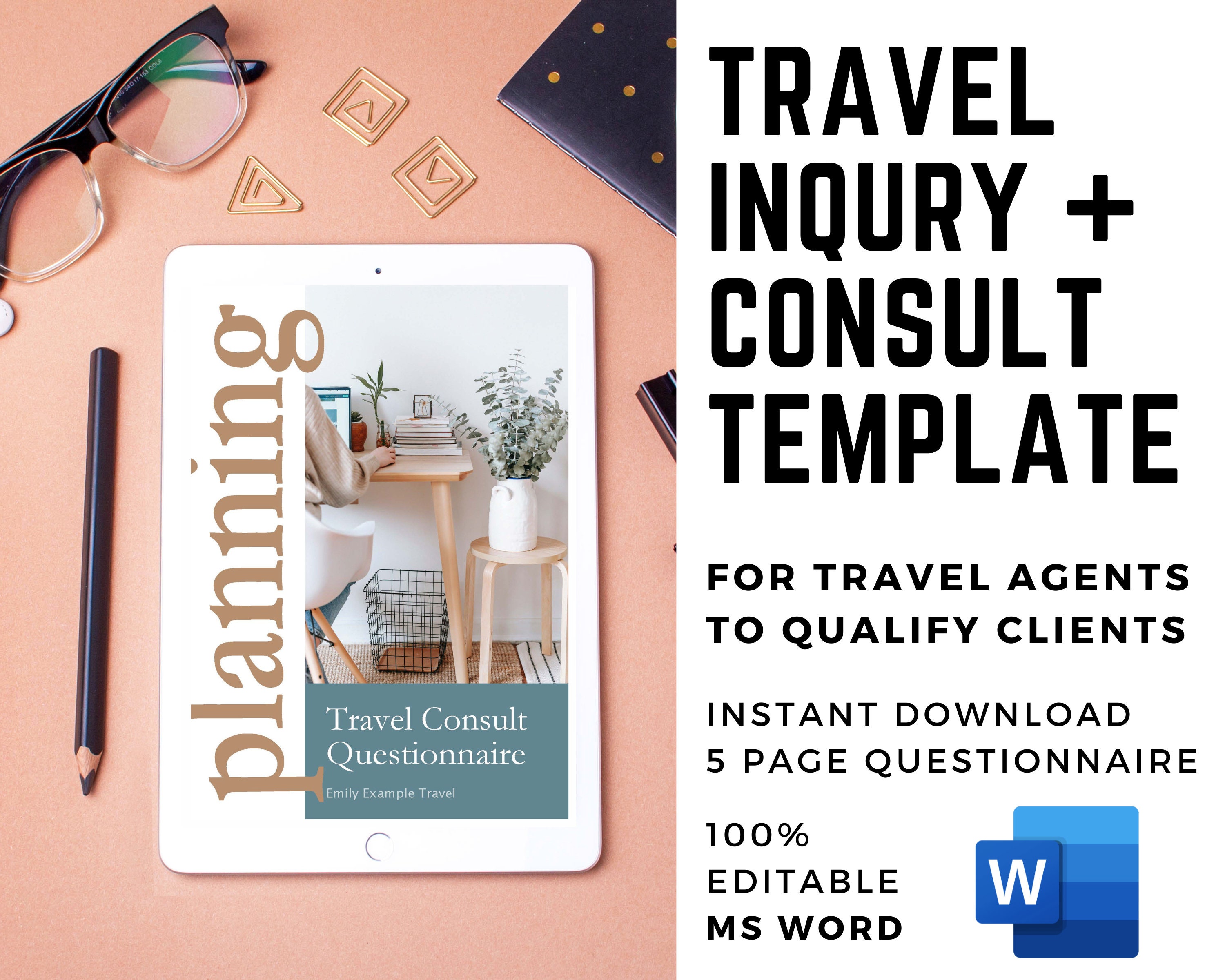 Travel Agent Client Questionnaire Word Vacation Consultation Etsy