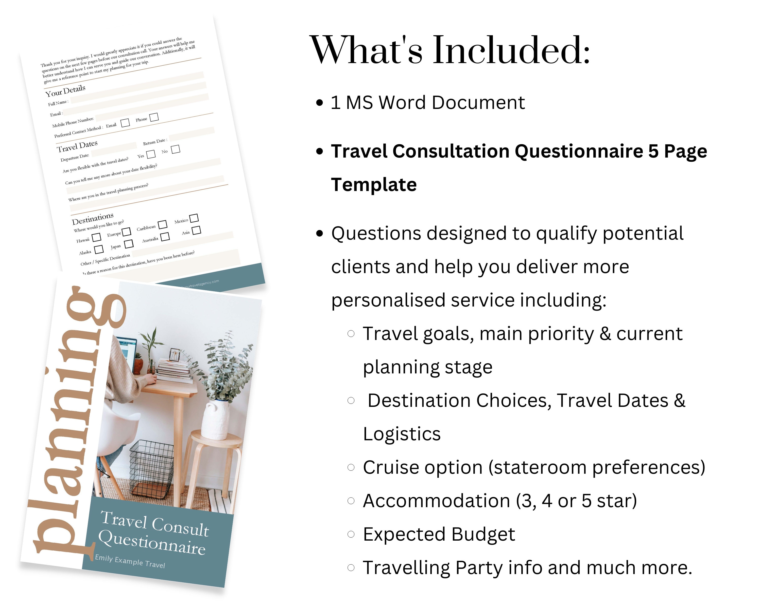 Travel Agent Client Questionnaire Word Vacation Consultation Etsy