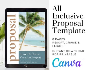 Modello di proposta per agente di viaggio: resort, crociera e volo (Canva, 8 pagine)