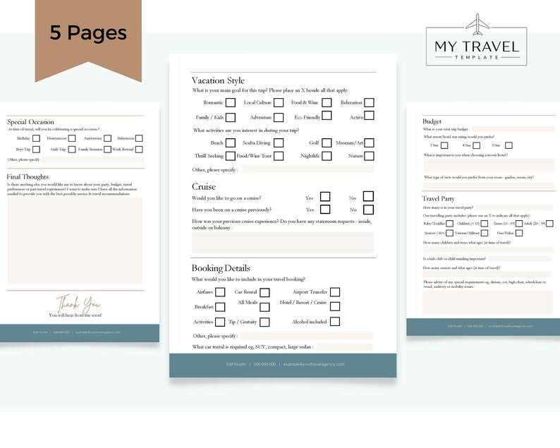 Travel Agent Client Questionnaire Word Vacation Consultation Etsy