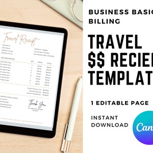 Travel Agency Money Receipt Form Template | Editable Receipt Template | Business Receipt | Services Receipt Template