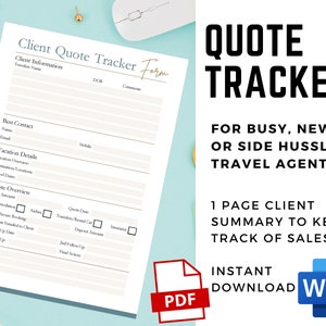 Client Quote Tracker Template | Travel Quote Tracker | Travel Agent Tracker | Travel Agent Planner | Client Planner Template