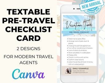 Textable Pre-Travel Checklist Card: Canva Template (Digital Download)