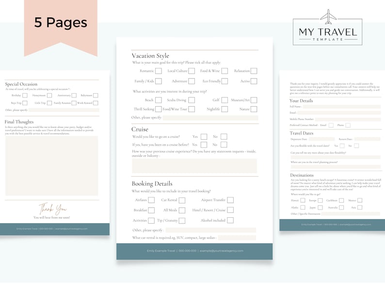 Travel Agent Client Questionnaire Vacation Consultation Etsy