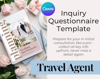 Travel Agent Client Questionnaire | Destination Wedding Questionnaire | Travel Agent Wedding Planner | Travel Inquiry Form Template