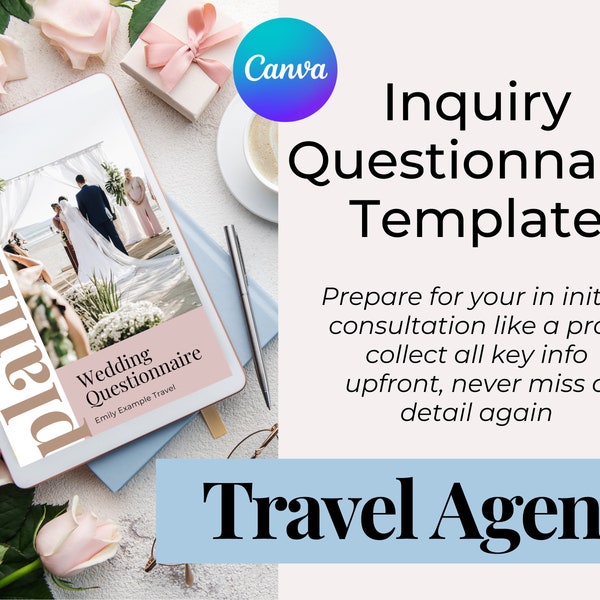 Travel Agent Client Questionnaire | Destination Wedding Questionnaire | Travel Agent Wedding Planner | Travel Inquiry Form Template