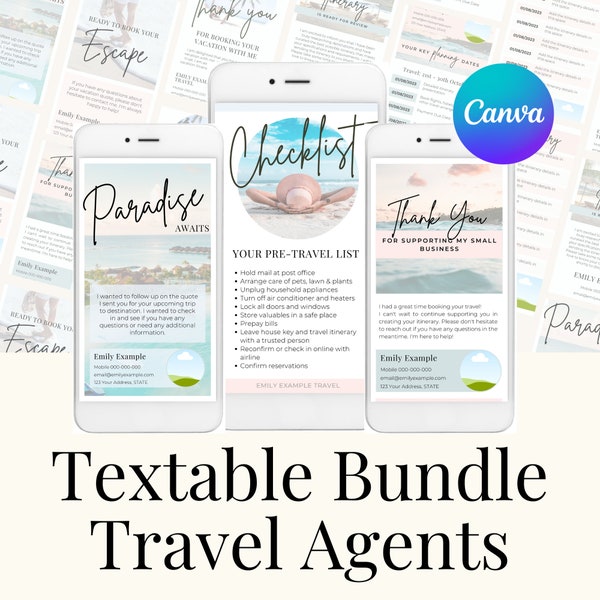 Canva Travel, Travel Canva, Carte texte pour agent de voyages, Agenda de voyage, Offre groupée pour agent de voyages, Travel Agent Canva