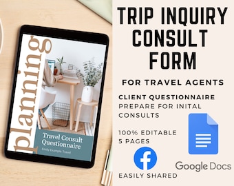 Trip Inquiry Questionnaire | Travel Agent Template | Travel Inquiry Form | Travel Agent | Travel Agency | Travel Advisor | Travel Agent Form