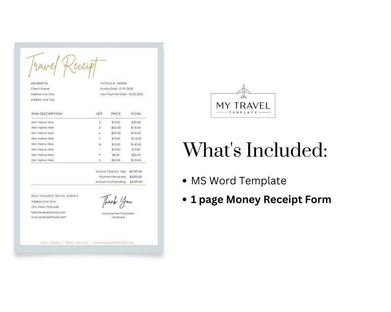 Travel Agency Money Receipt Form Template Editable Receipt Template Business Receipt Services