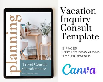 Travel Agent Client Questionnaire | Vacation Consultation Questions | Travel Inquiry Form | Vacation Inquiry | Travel Agent | Travel Agency