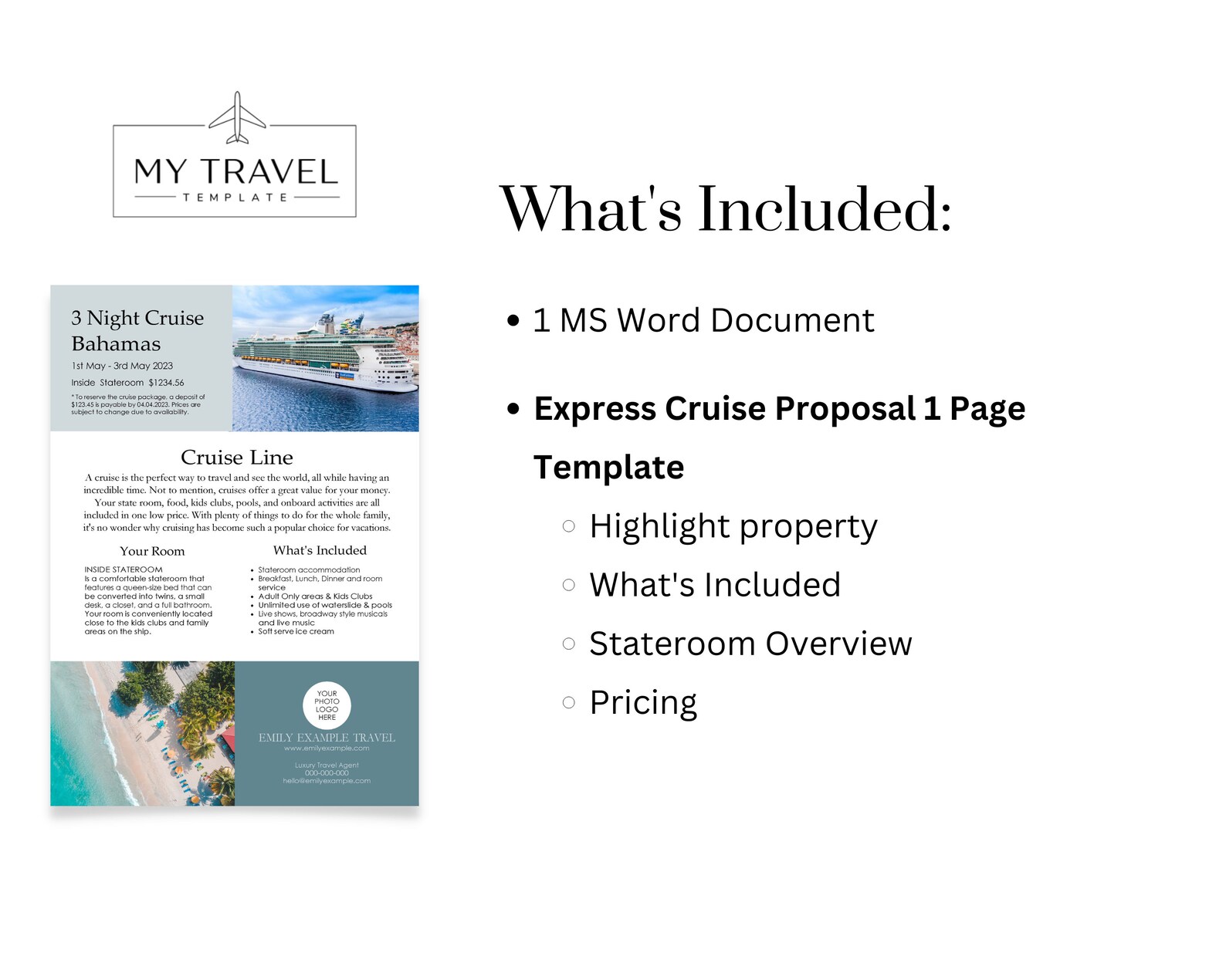Travel Agency Cruise Proposal Template Word Cruise Itinerary Etsy