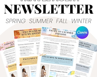 Szablony newsletterów biur podróży: marketing sezonowy w Canva (wersja cyfrowa do pobrania)