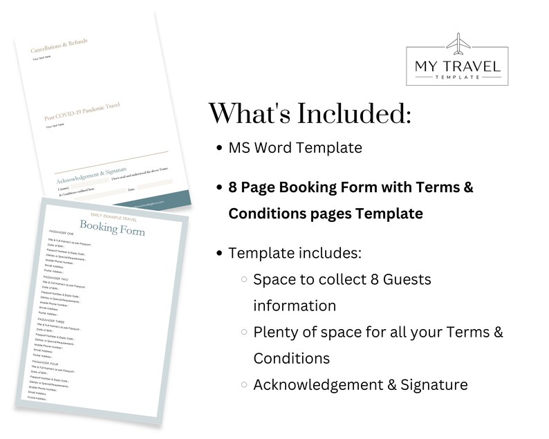 Travel Agency Booking Form Template Travel Agency Terms & Etsy