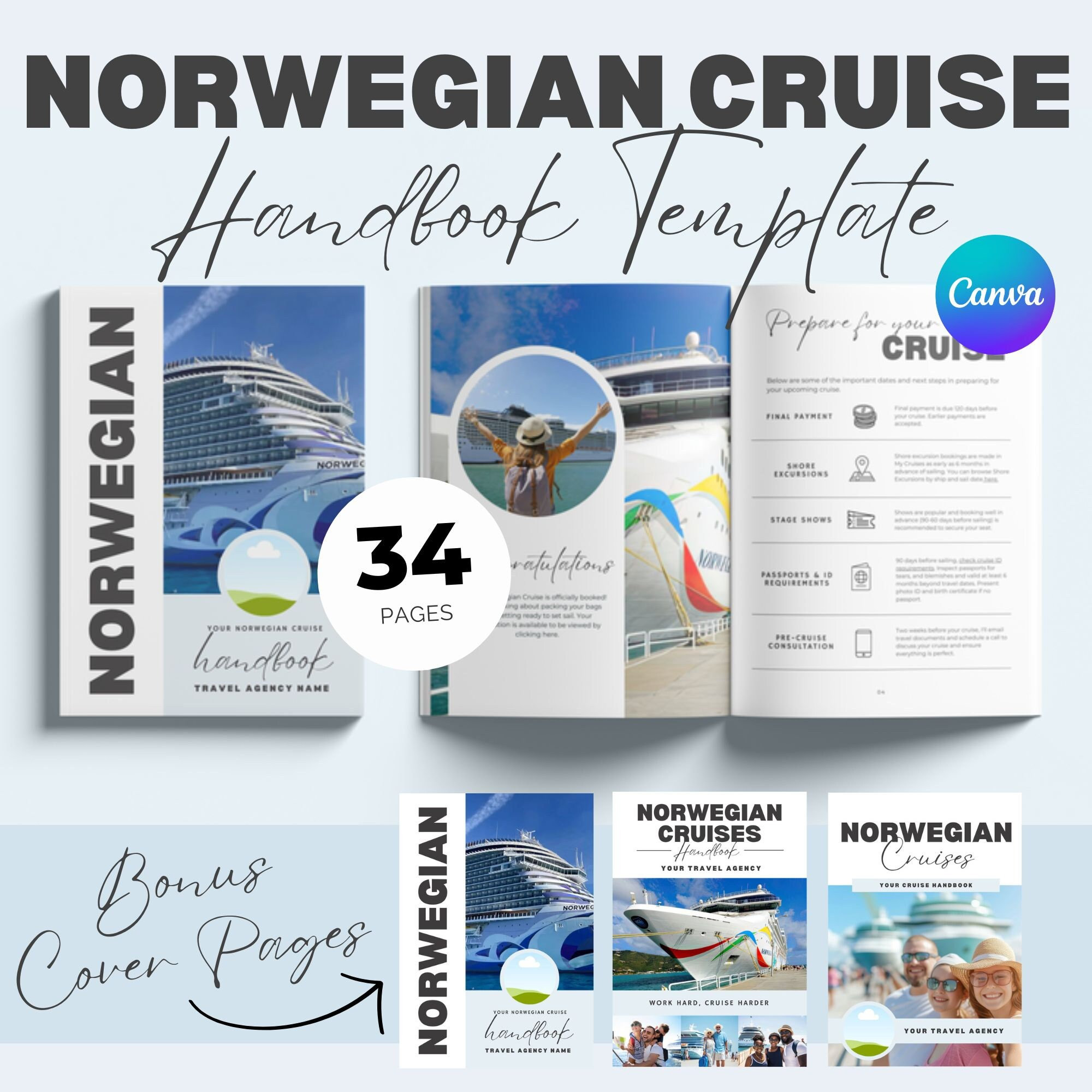Norwegian Cruise Handbook Template | Travel Agent Canva NCL Cruise ...