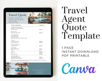 Modello di preventivo per agente di viaggio: modulo di pianificazione del viaggio Canva (download digitale)