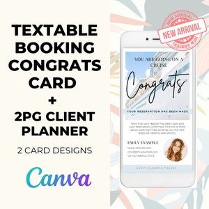 Travel Agent Congrats Card & Client Schedule Canva Template (Digital Download)