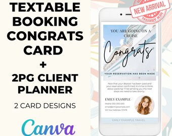 Travel Agent Congrats Card & Client Schedule Canva Template (Digital Download)