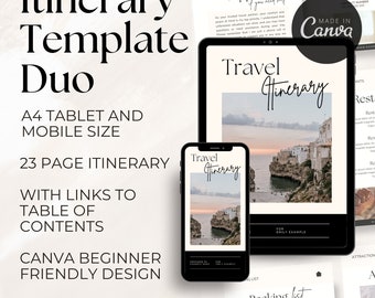 Modèle d'itinéraire de voyage modifiable : planificateur de voyage mobile, liste de colisage (Canva, téléchargement numérique)