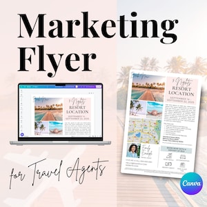 Marketingflyer reisbureau, reissjabloon, reisbureauplanner, reiscanva, formulier reisbureau, reisbureaucanva