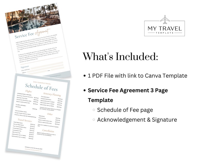 Travel Agent Fee Schedule Template Travel Agency Rate Etsy