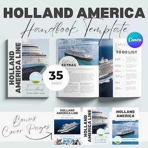 Peut inclure: Modèle de manuel de croisière Holland America avec un navire de croisière. Le manuel comprend 35 pages et des pages de couverture bonus. Conçu dans Canva.