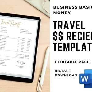 Travel Agency Money Receipt Form Template | Editable Receipt Template | Business Receipt | Services Receipt Template